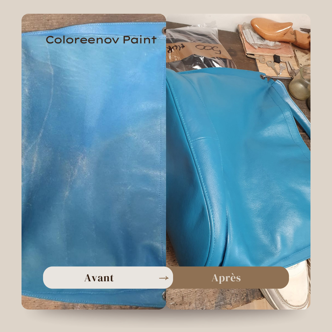 Sac en cuir recolore en turquoise