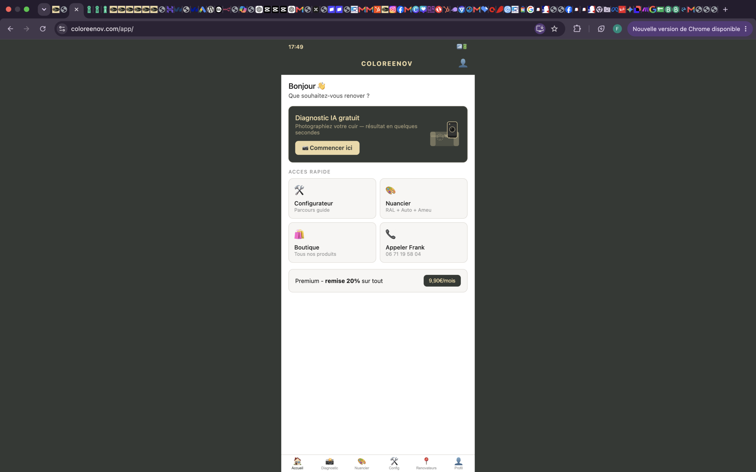 Capture d'écran — Application Coloreenov, diagnostic IA