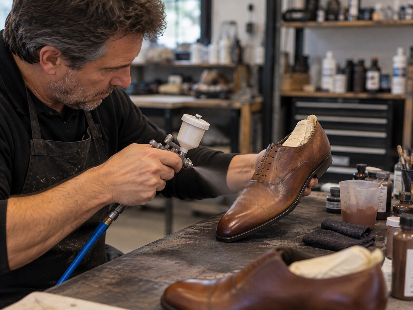 Restauration artisanale d'une chaussure en cuir